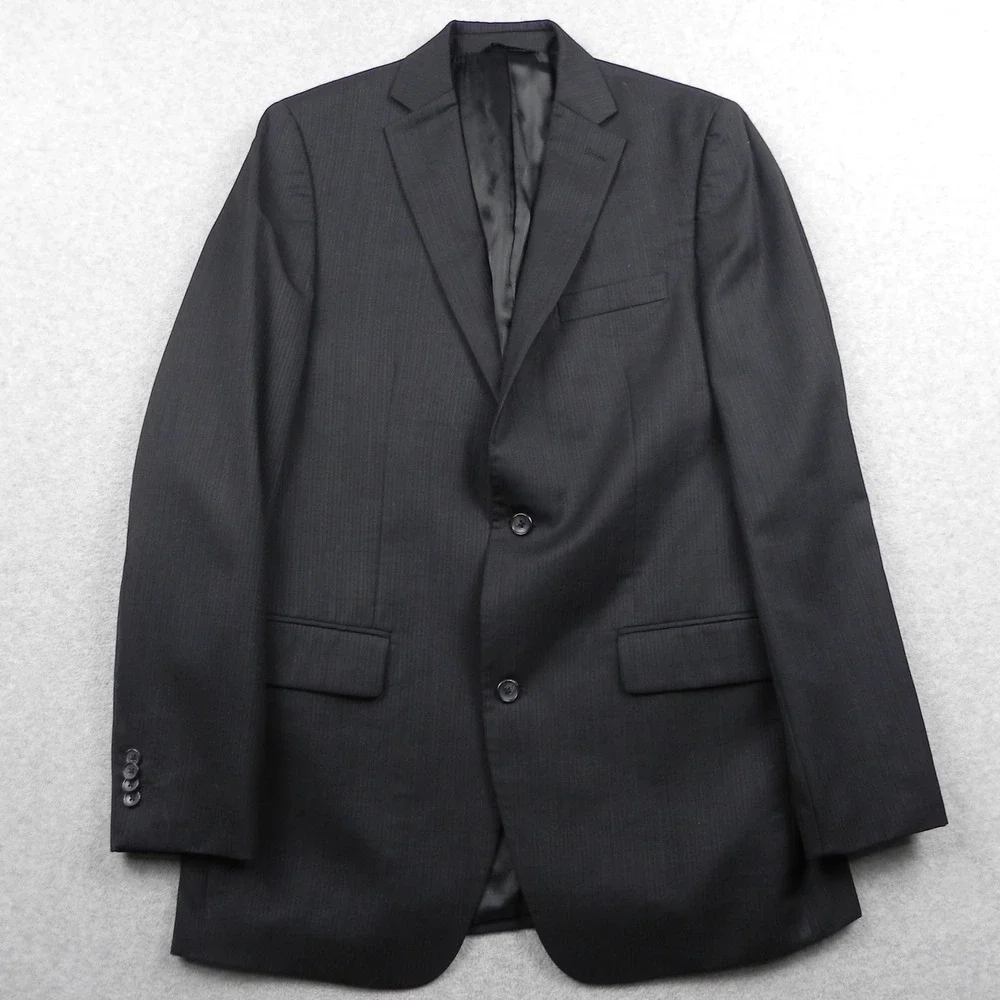 Marc Anthony Suit Jacket Mens 40L Black Pinstripe 100% Wool 2 Button Blazer Coat